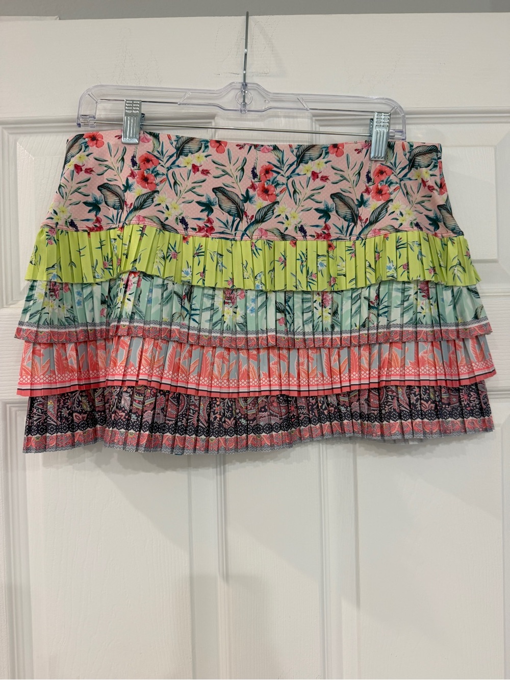 Lucky in Love Floral Tiered Pleated Mini Skirt in Pink, Lime, Coral, Aqua